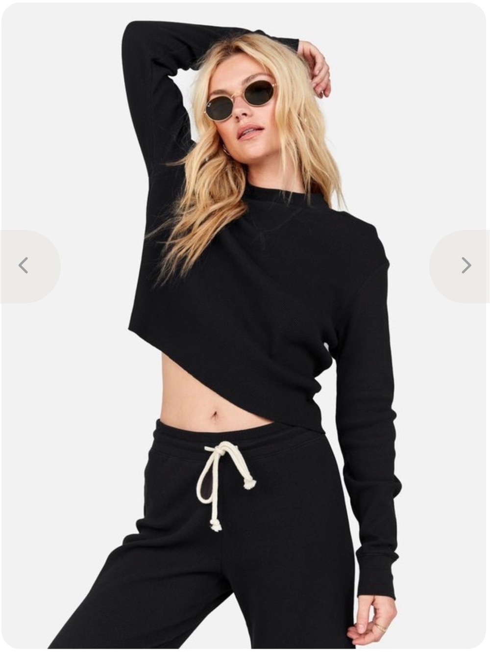 MATE the Label Crop Black Thermal Waffle Top, size S